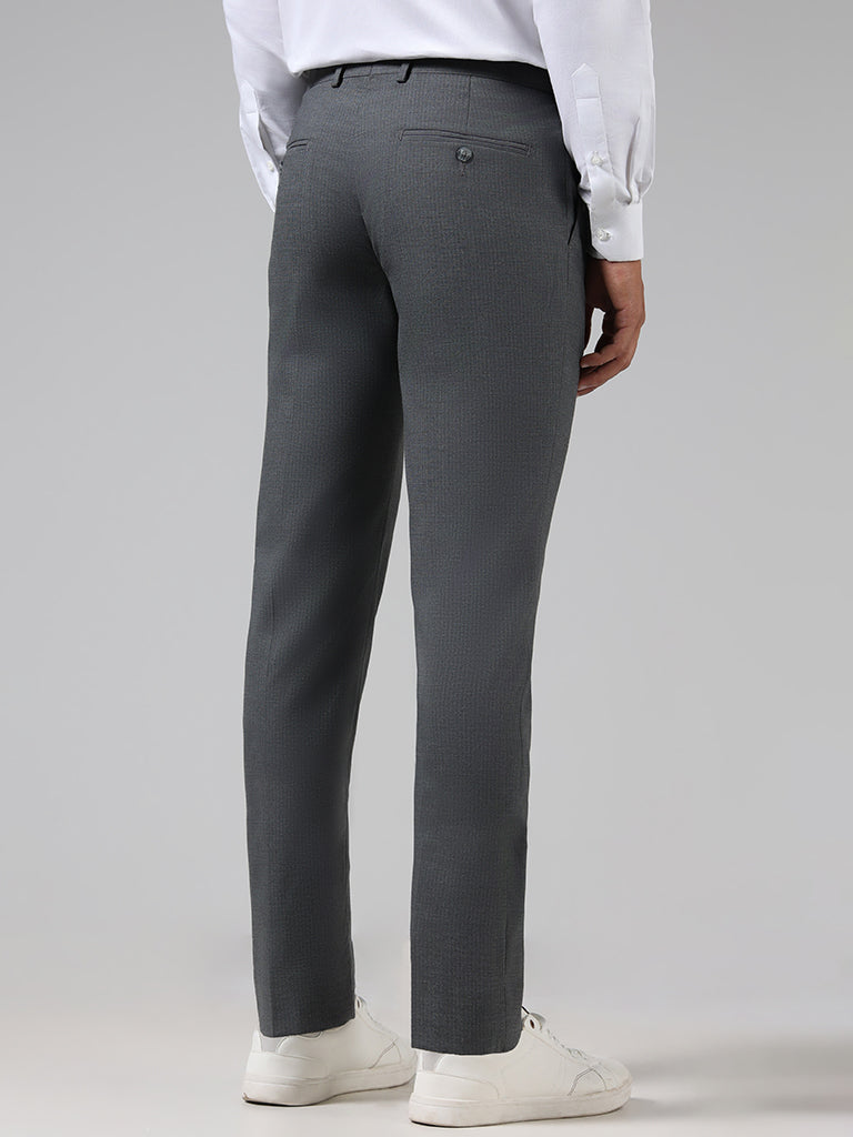 Buy WES Formals Navy Self-Patterned Slim Fit Trousers from Westside